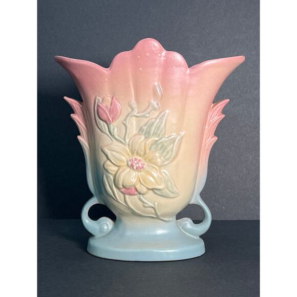 Vintage Hull Art Pottery Vase Magnolia Pink Aqua Matte Cottage Decor 40s - Picture 1 of 9